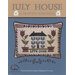 Cross-stitch pillow design featuring a house, flowers, and the years 1776-2026, titled July House.