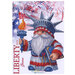 Front cover of pattern showing a digital rendering of the project, statue of liberty gnome.