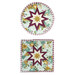 The two completed Folded Star Hot Pads, one round and one square, colored in teal fabrics from the Renew collection from Riley Blake Designs, isolated on a white background. 