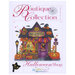 Front cover of pattern showing a digital rendering of the project, a purple and orange halloween shop with pumpkins and bats.