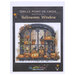 Front cover of pattern showing a digital rendering of the project, an arched window decorated with dead potted plants, skull pumpkins, and crows.