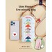 The front of the Slim Phone Crossbody Bag pattern, featuring images of the finished bag on a yellow table, staged with a phone to show scale.