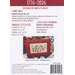 Back cover of cross-stitch pattern, featuring design details, stitch sizes, and floss information.