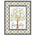 The completed My Tree panel quilt, colored in cream, ocher, and navy fabrics from the Family Tree collection from Moda Fabrics.
