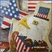A close up on the completed 1776 eagle finished as a pillow, staged with American flags and 1776, surrounded by craft materials
