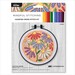 Counted cross stitch kit packaging featuring colorful daisies in a circular design and rainbow colors.