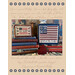 finished cross stitch projects featuring stylized flags, staged with decor and bordered by cursive script.
