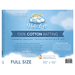 Label for Halo Loft full size batting, featuring cotton material details and care instructions.