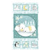 Panel of baby polar bears sleeping together in a winter landscape with smaller boxes of arctic animals, stars, and a moon around it.