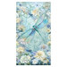 Panel of dragonflies flying above an aqua fabric with budding flowers, surrounded by bloomed florals.