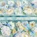 Teal border stripe with packed florals and dragonflies separated by light and dark teal lines.