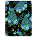 repeating print of peacocks with mixed florals and metallic gold accents
