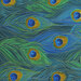 an 8x8 swatch featuring a close up of the green, aqua, and blue peacock feathers with metallic gold accents.