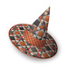Orange witch hat project panel with a medley of patterns and sawtooth stars.