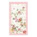 white panel fabric featuring a watercolor rose vine print, cursive script, and a pink floral border.