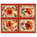 Mosaic panel featuring four patches of crimson and orange flowers.