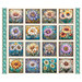 Block panel of mosaic florals on a cream fabric bordered by an aqua gem design.