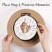 Circular beaded embroidery hoop frame with wood veneer finish with hoop placement visual.
