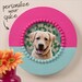 Painted circular beaded embroidery hoop frame with wood veneer finish.