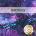 A swatch of textured purple fabric with dragonflies and purple flowers. A banner at the top reads "Backing" and a golden Shabby Fabrics logo can be seen in the lower right hand corner.