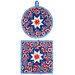The completed Celebrate The USA Folded Star Hot Pad in both the round and square options, isolated on a white background. 