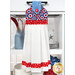 The completed Hanging Towel Kit colored in red, white, and blue fabrics from the Celebrate The USA collection from Benartex, hung on a drawer surrounded by coordinating patriotic décor. 