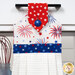 A close up shot of the top of the hanging towel, showing details on the patriotic fabrics.