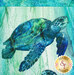 A super close up on the panel, showing details on the beautiful watercolor turtle.