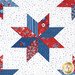 A top down shot of one of the patchwork stars, showing fabric details and top quilting effects.