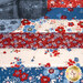 A close up on the patchwork of the mat, demonstrating details on the red, white, and blue fabrics.
