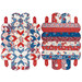 The completed Scalloped Basket, colored in red, white, and blue fabrics, isolated on a white background. 