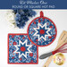 The completed Front Porch Charm Folded Star Hot Pad in both the round and square options, staged on a white table with coordinating kitchen décor.