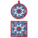 The completed Front Porch Charm Folded Star Hot Pad in both the round and square options, isolated on a white background.