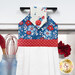 A close up shot of the top of the hanging towel, showing details on the patriotic fabrics.