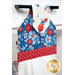 A close up shot of the top of the hanging towel, showing details on the patriotic fabrics.