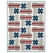 The completed Hometown Honor quilt, a geometric stripe and star design colored in gray, white, red, and blue batik fabrics from the Missing You collection from Island Batik, isolated on a white background. 
