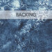 A blue batik swatch of fabric with a design of circles or bubbles; a transparent banner at the top reads "Backing".