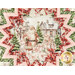 A close up on the center of the topper, showing a vintage collage scene of Santa Claus in a snowy town square.