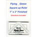 The 1" x 2" Flying Geese Square Up Ruler in its packaging and isolated on a white background. 