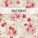 A swatch of cream fabric with a design of delicate pink florals. A banner at the top reads "Backing".
