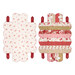 The completed Scalloped Basket, colored in green, white, pink, and red fabrics from the Elizabeth collection by Studio E, isolated on a white background. 