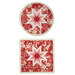 The two completed red Folded Star Hot Pads, isolated on a white background. 