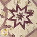 A top down close up on the folded star center of the plum and cream hot pad.