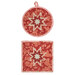The two completed red Folded Star Hot Pads, isolated on a white background. 