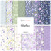 Collage of fabrics from the Millefleur collection featuring floral prints in hues of blue, green, purple, and white.