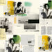 Cream fabric with a modern collage of magazine clippings and photographs.