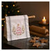 A decorative kitchen towel featuring the text Joy To The World, Christmas trees, garland and a star.
