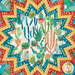 A top down super close up on the center of the topper demonstrating details on the cactus themed print.