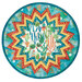 A round table topper with a bursting star design in vibrant southwest inspired fabrics from the Desert Dreams collection by Maywood Studio, isolated on a white background. 