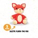 Crocheted fox toy named flora, measuring 5 inches with a soft orange body and cream spots.
